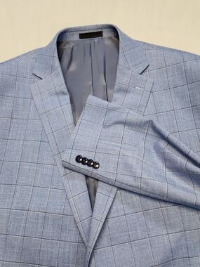 Michael Kors 54L Mens Blazer Jacket Plaid Check Blue Polyester Rayon For Kings